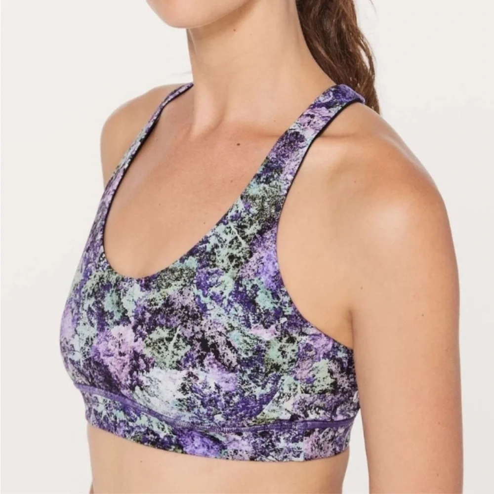 Lululemon Vivid Vision Multi Black & Purple Nulux Break Free Sports Bra Size 6